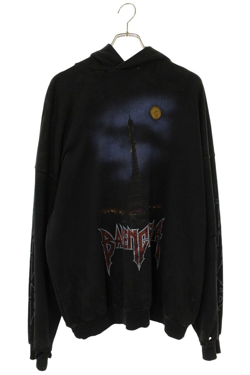 BALENCIAGA Pari Moon Vintage Pullover Hoodie Black Size XS