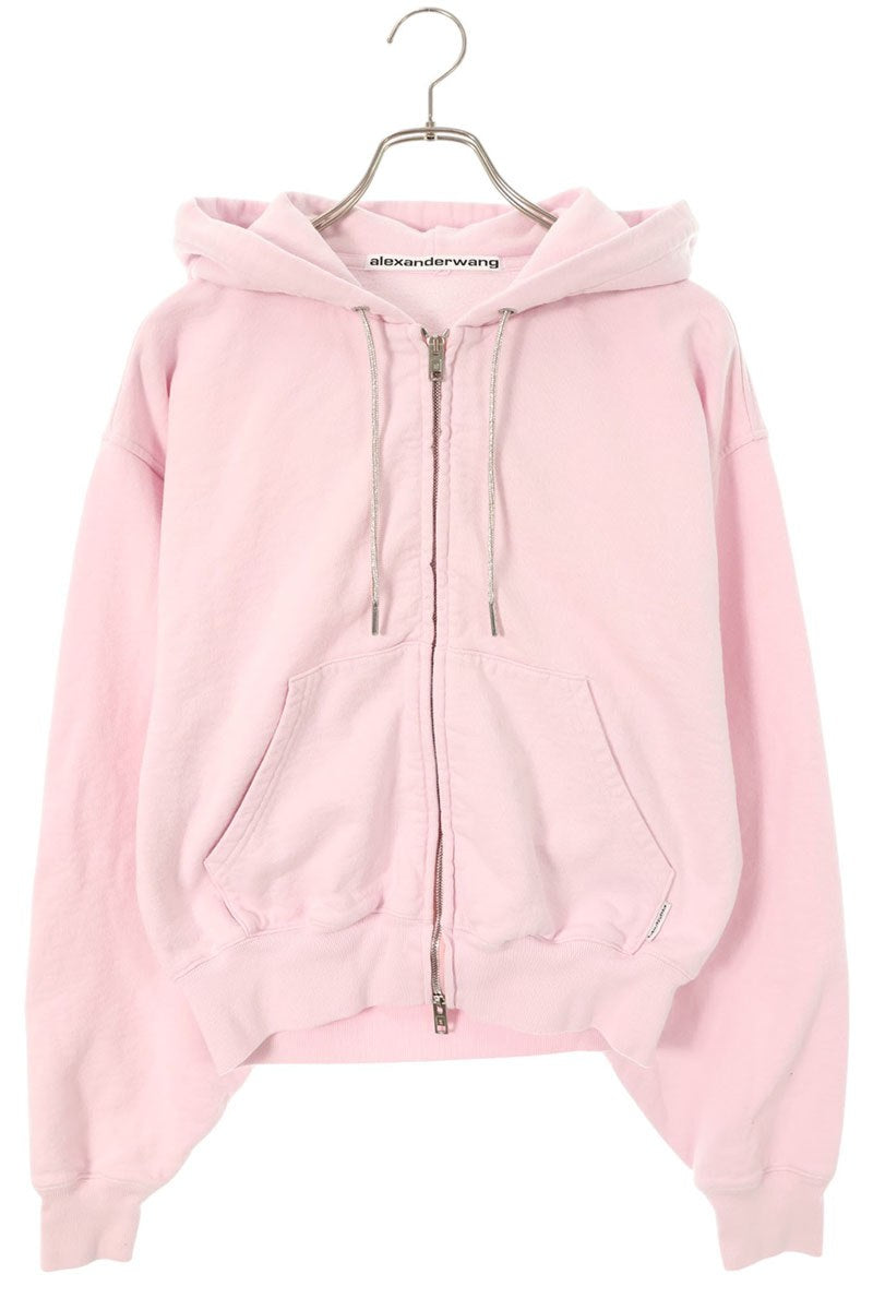 ALEXANDER WANG Pink Cotton Zip-Up Cropped Hoodie Size S