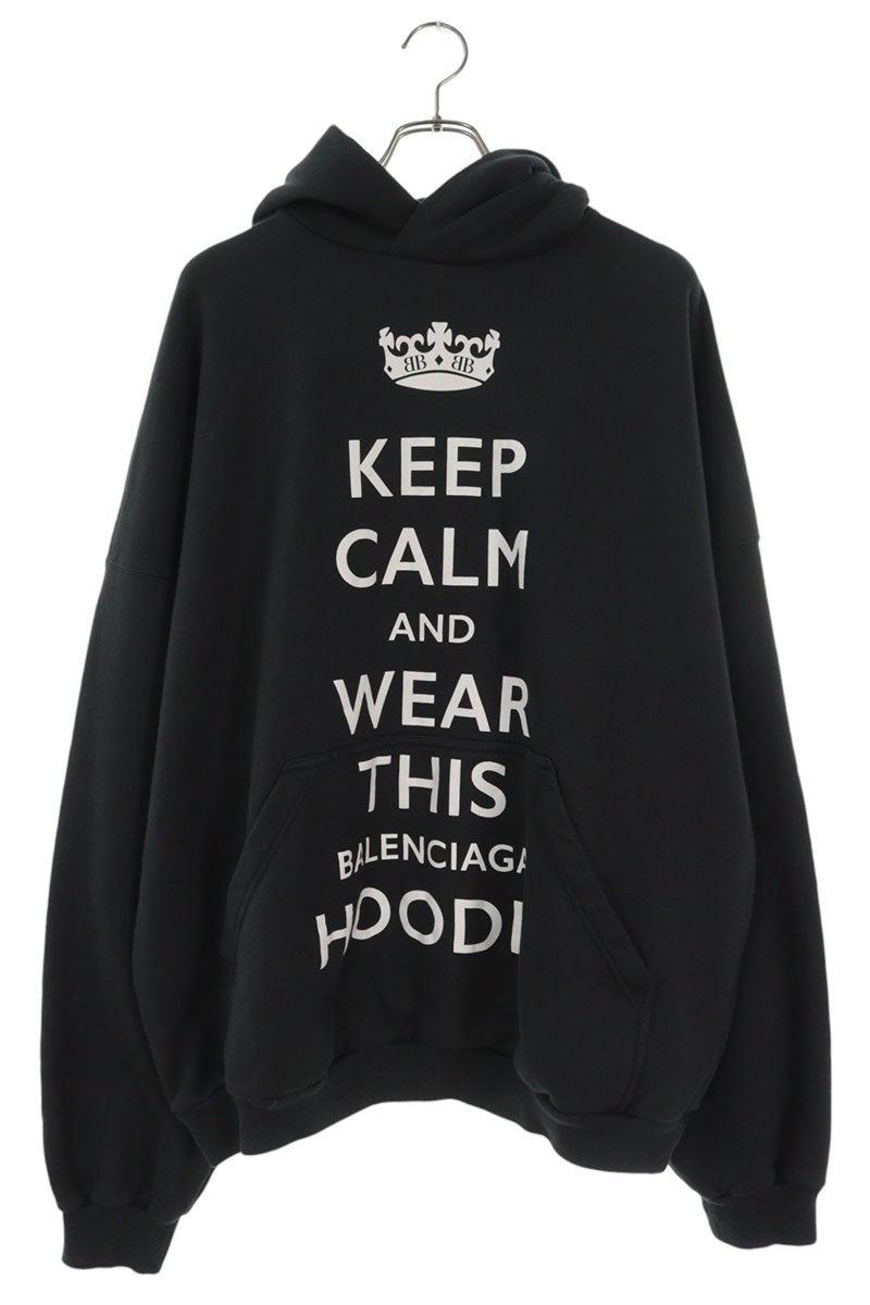 BALENCIAGA Front Logo Cotton Hoodie Black Size XS