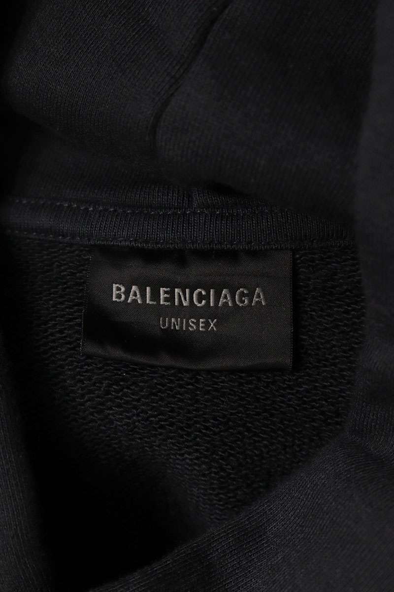 BALENCIAGA Front Logo Cotton Hoodie Black Size XS