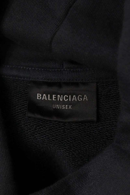 BALENCIAGA Front Logo Cotton Hoodie Black Size XS
