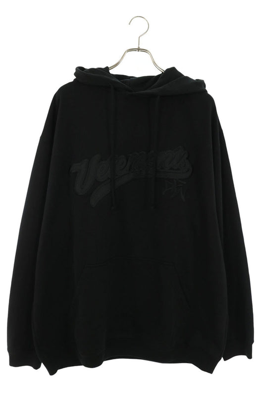 VETEMENTS Baseball Logo Embroidered Hoodie Black Size S