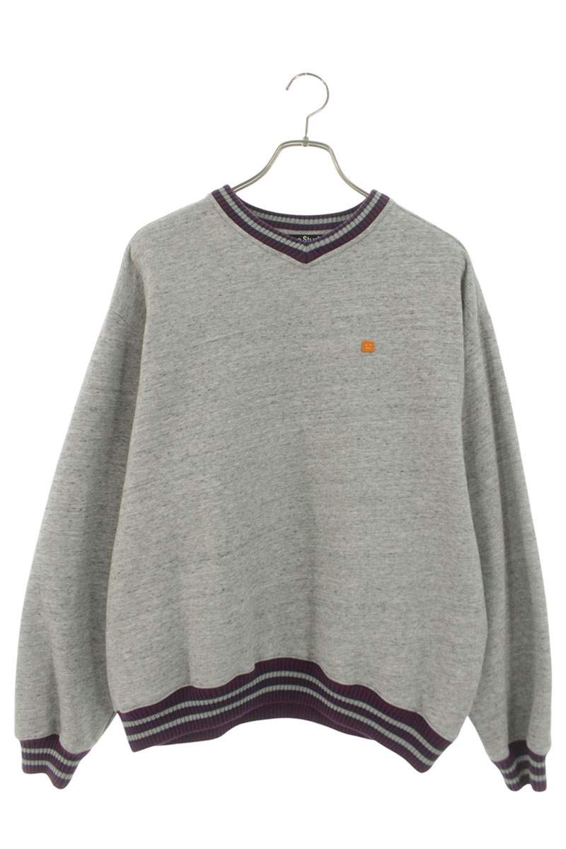 ACNE STUDIOS Gray Poly Cotton V-Neck Sweatshirt Size S