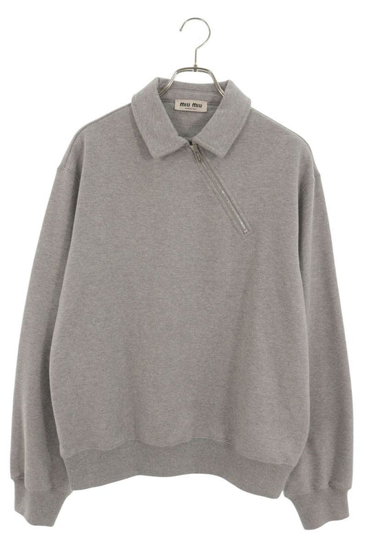 miumiu Cotton Back Logo Zip Polo Sweatshirt Gray Size XS