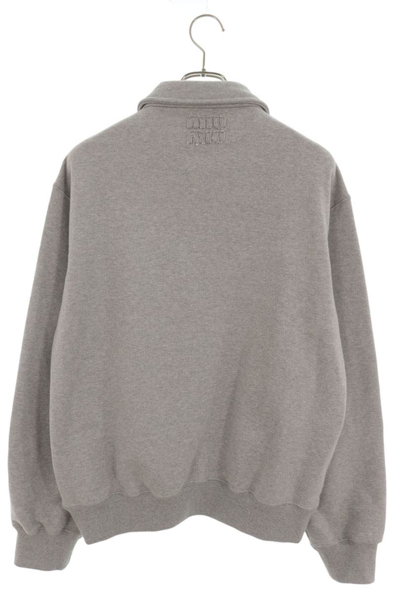 miumiu Cotton Back Logo Zip Polo Sweatshirt Gray Size XS