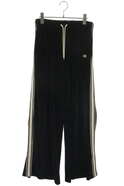 CELINE Triomphe Embroidered Velvet Wide Pants Blue Size M