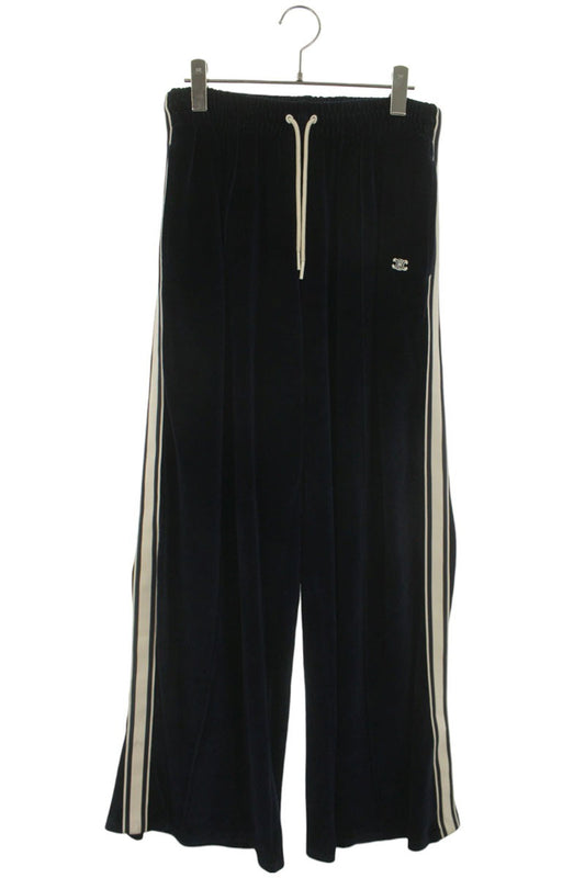 CELINE Triomphe Embroidered Velvet Wide Pants Blue Size M