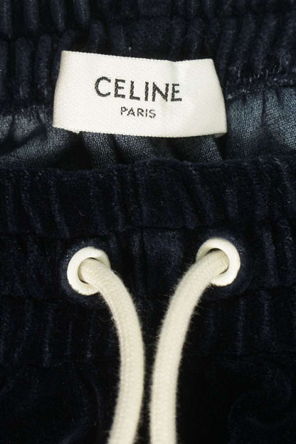 CELINE Triomphe Embroidered Velvet Wide Pants Blue Size M