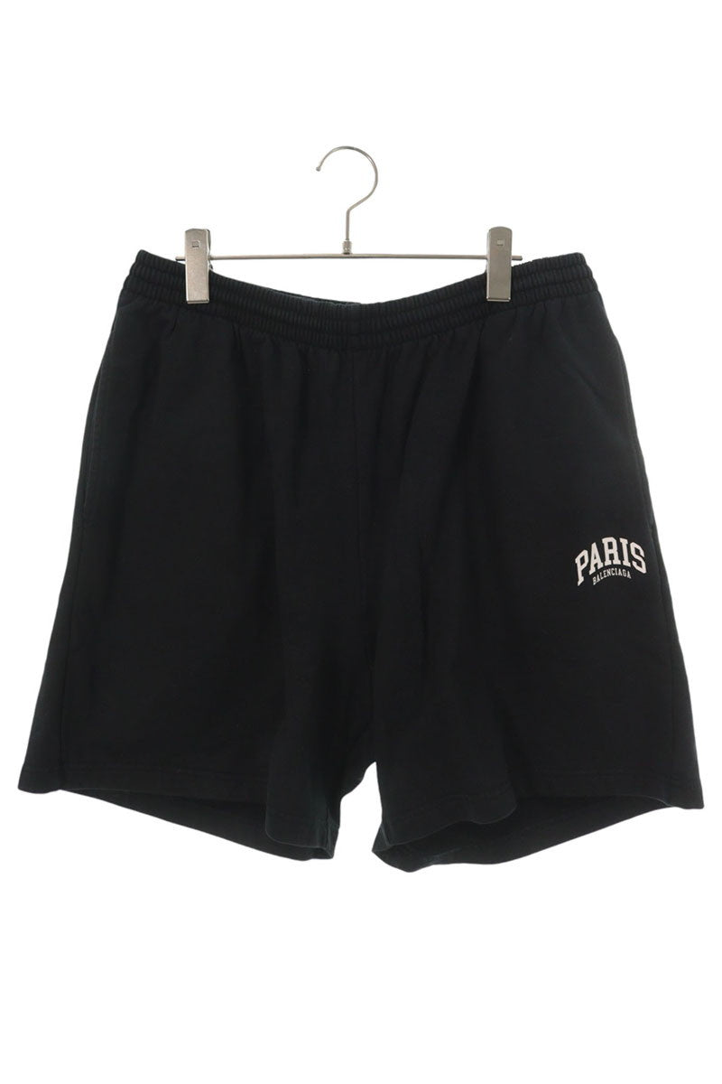 BALENCIAGA PARIS Logo Print Cotton Shorts Black Size M