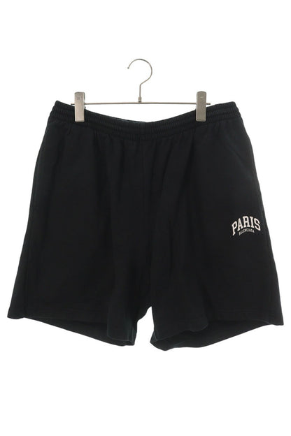 BALENCIAGA PARIS Logo Print Cotton Shorts Black Size M