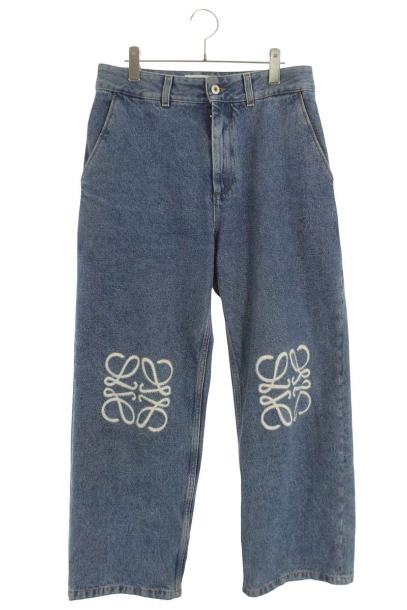 LOEWE Anagram Embroidered Baggy Denim Jeans Indigo Size 36