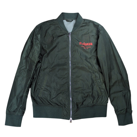 Alexander McQUEEN Graffiti Nylon Bomber Jacket Khaki Size 48