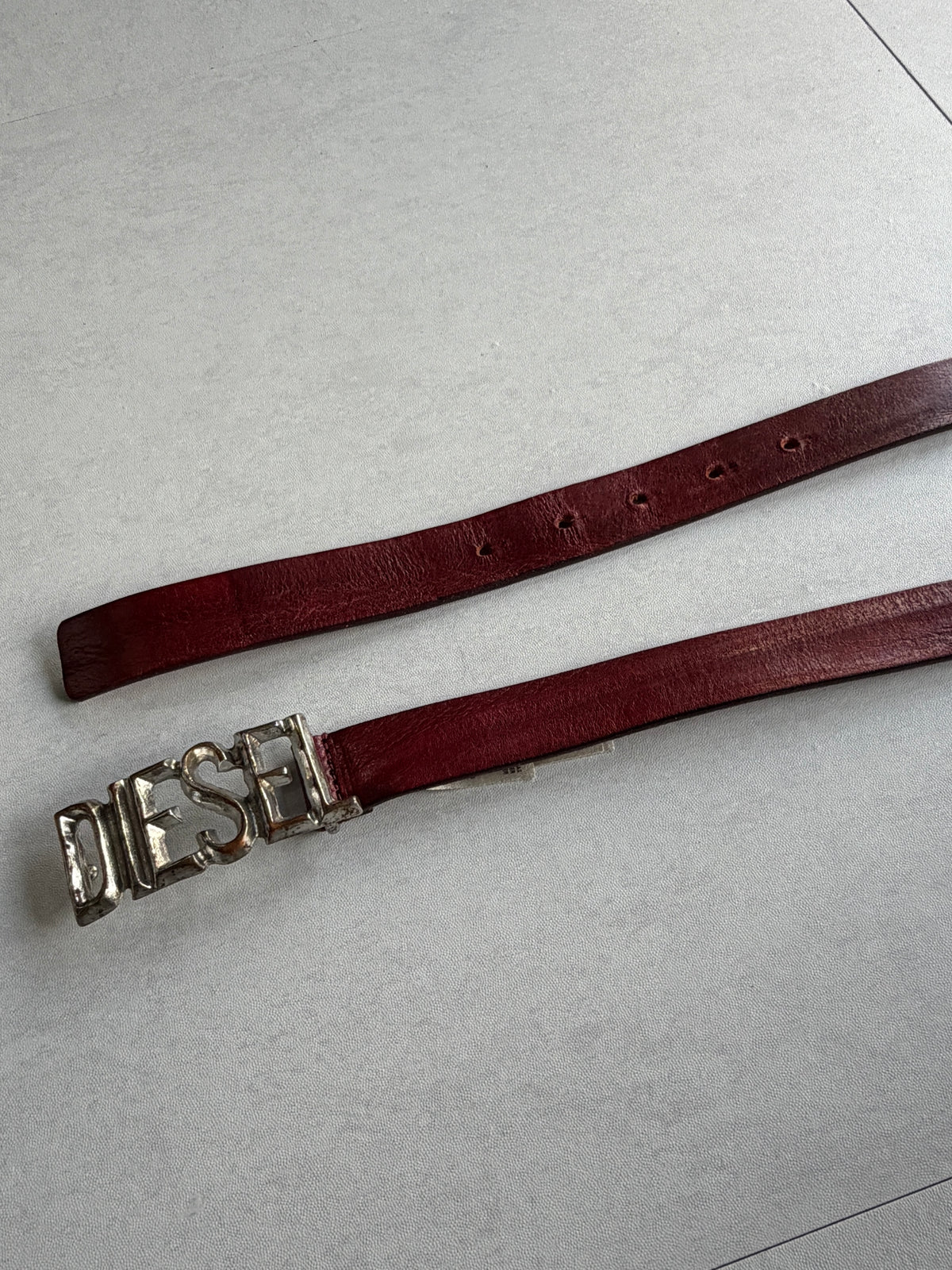 DIESEL Logo Buckle Leather Belt Size 80