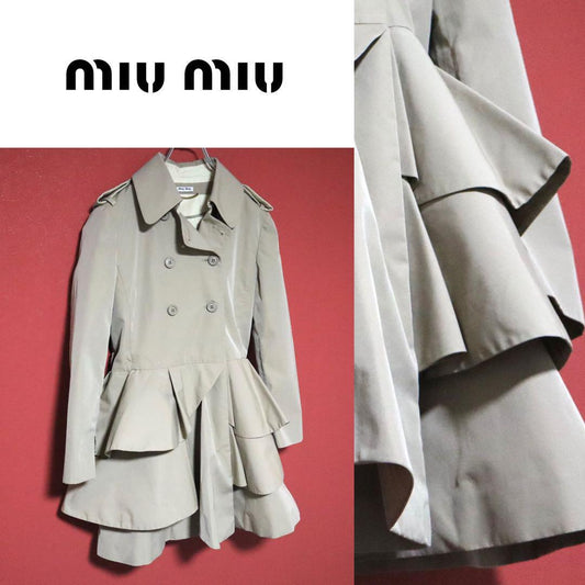 Miu Miu Beige Reconstructed A-Line Frilled Trench Size 42