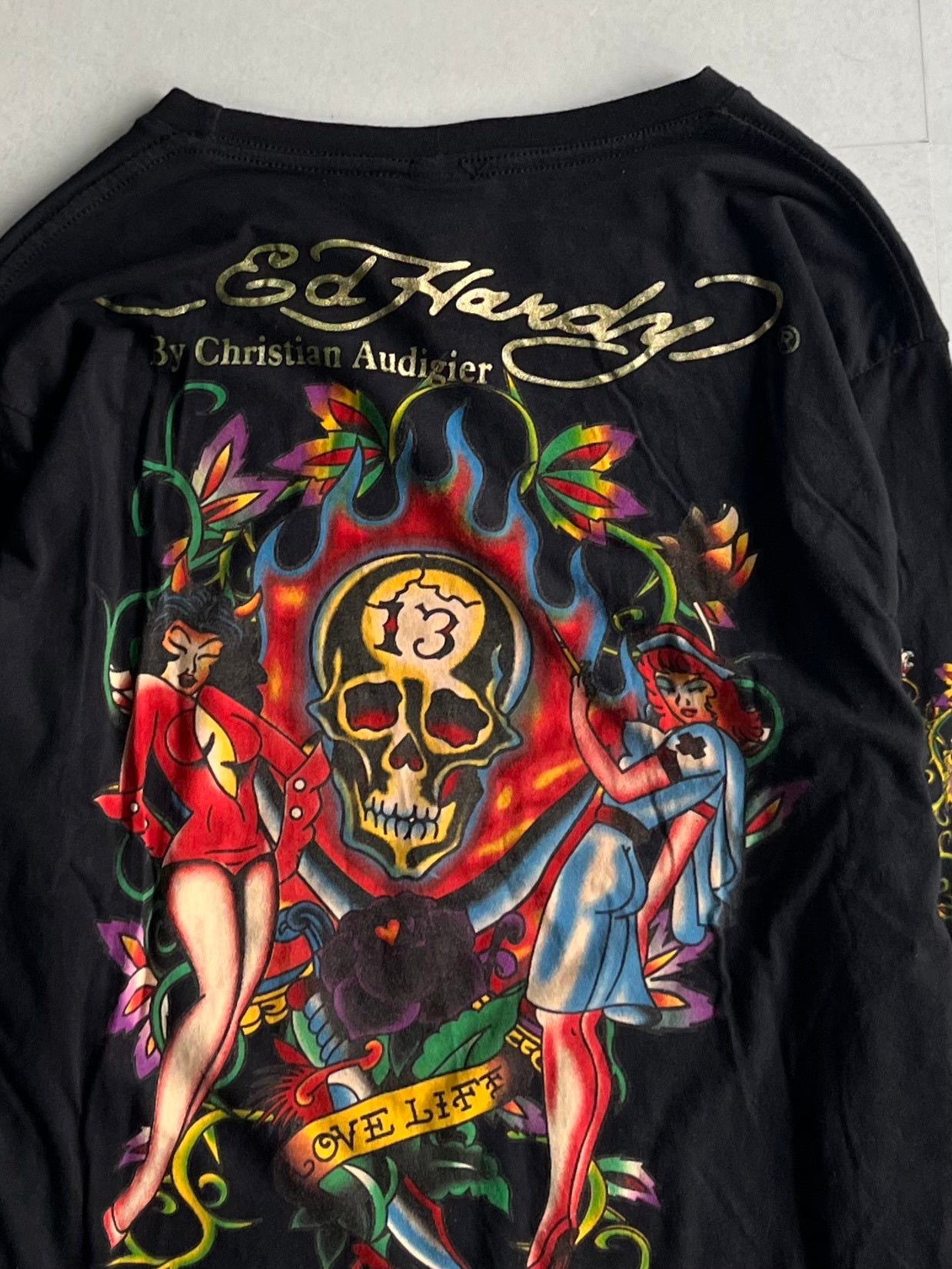 Ed Hardy Skull Black Long Sleeve Tee Size M
