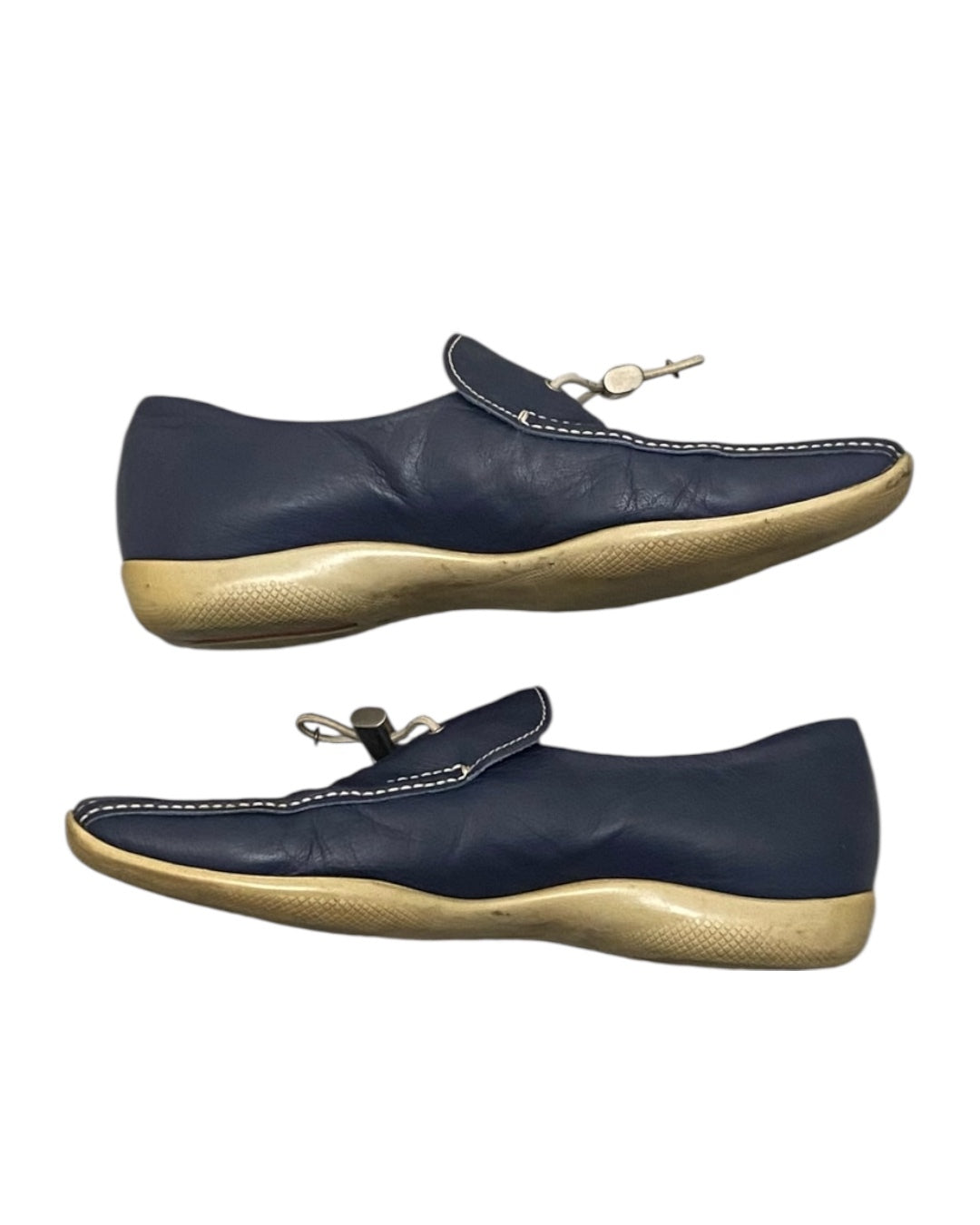 PRADA SPORTS Vintage Blue Leather Tassel Loafers