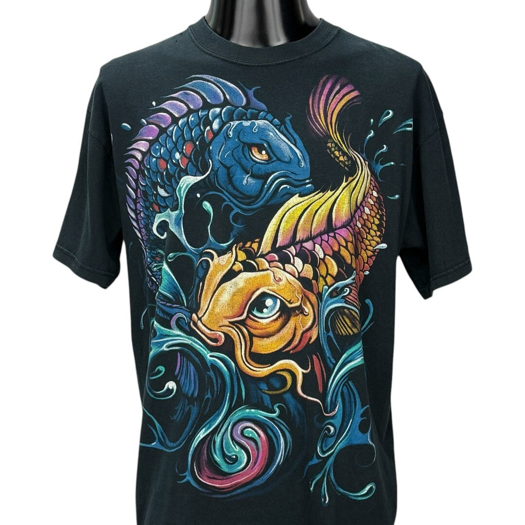 LIQUID BLUE Koi Fish All Over Print Vintage T-Shirt Size L