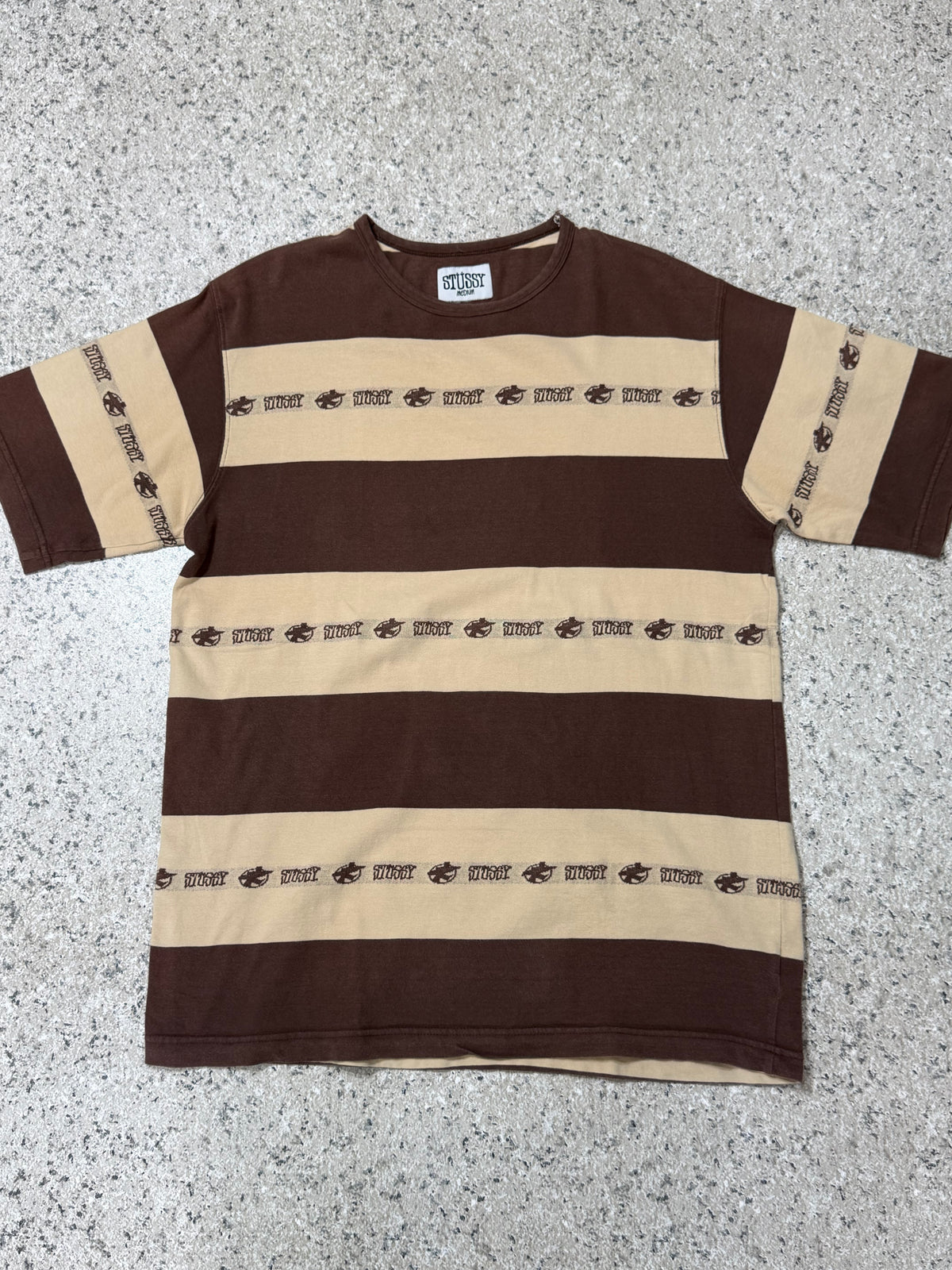 Old STUSSY 90s Jacquard Surfman Stripe T-Shirt Multi Size M
