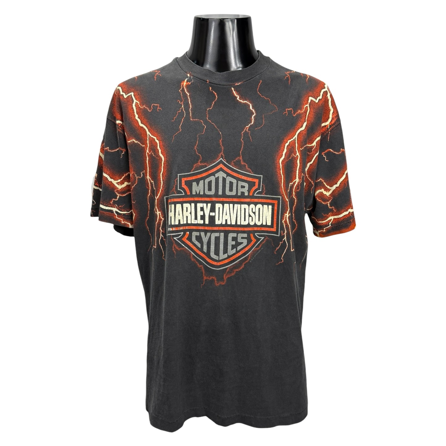 HARLEY-DAVIDSON 90s Lightning All-Over Print T-Shirt Size L
