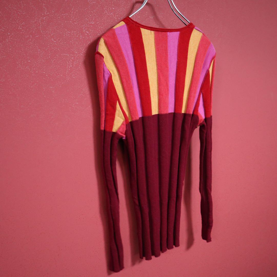 Issey Miyake Red Accent Stripe 3D Wool Knit Size 2