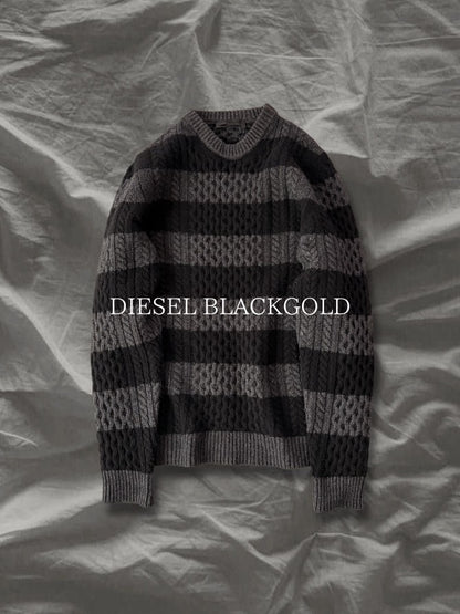 DIESEL BLACKGOLD Virgin Wool Border Low Gauge Knit