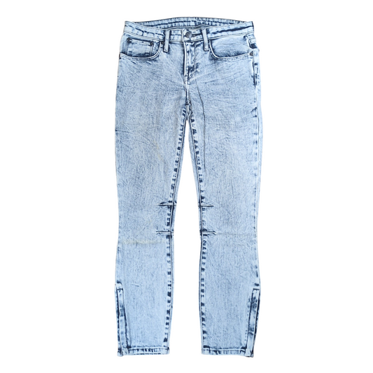 HELMUT LANG Blue Chemical Wash Side Zip Skinny Denim Size 26