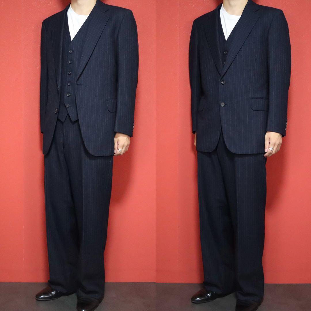 Burberrys 90s Vintage Tasmania Wool Pinstripe Suit Blue Blazer