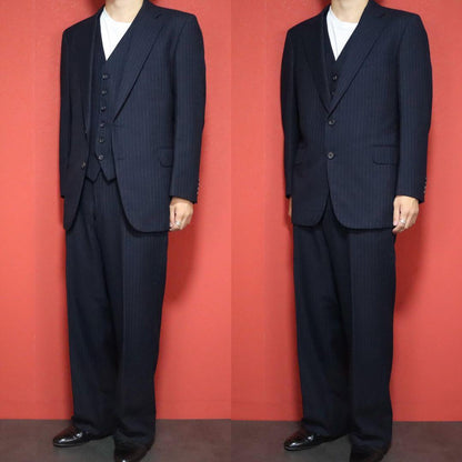 Burberrys 90s Vintage Tasmania Wool Pinstripe Suit Blue Blazer