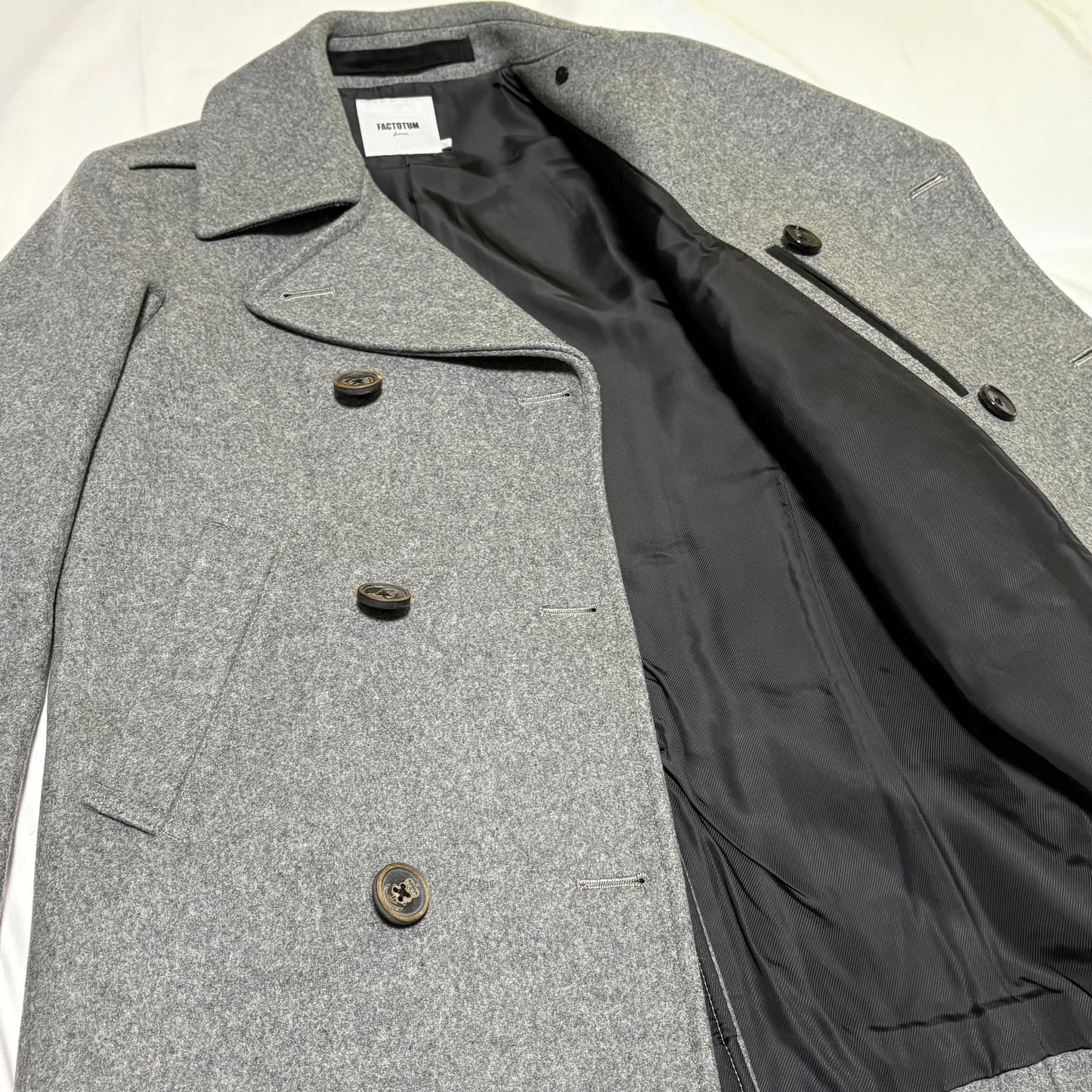 FACTOTUM Gray Wool Melton Pea Coat Size 44