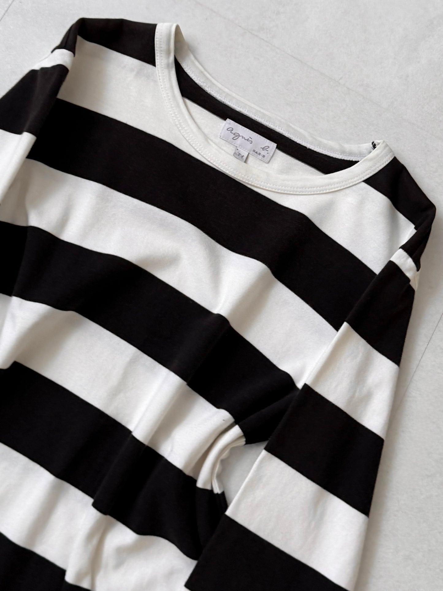 Agnes b Cotton Border Long Sleeve T-Shirt Size XS