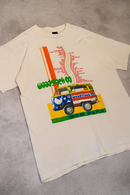 Vintage 90s Woodstock 99 White Cotton T-Shirt Size L