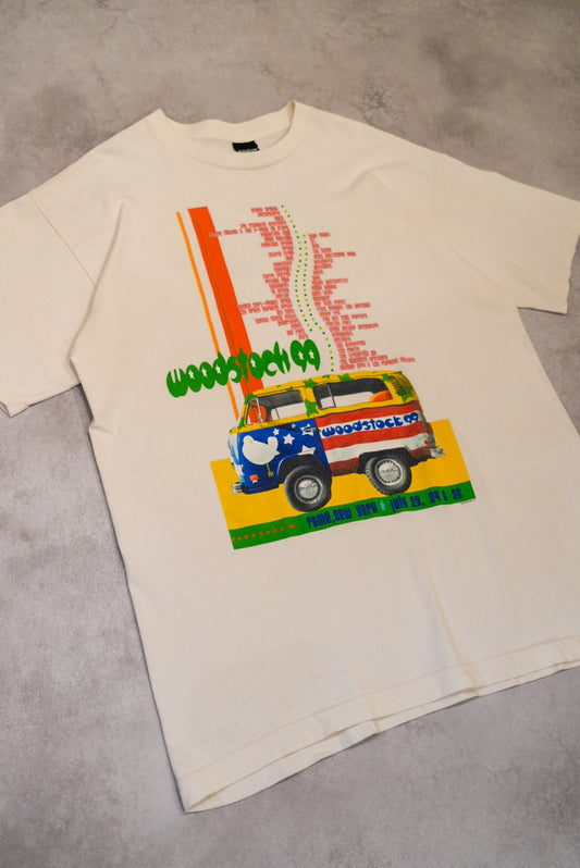 Vintage 90s Woodstock 99 White Cotton T-Shirt Size L