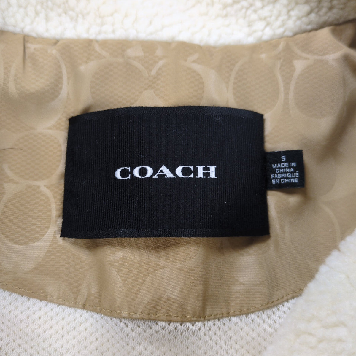 Coach Signature Pattern High Neck Fleece Jacket White Size S