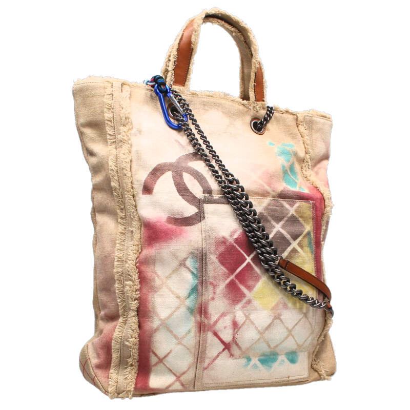 CHANEL Beige Graffiti Bricolage Chain Tote Bag Size ONE SIZE