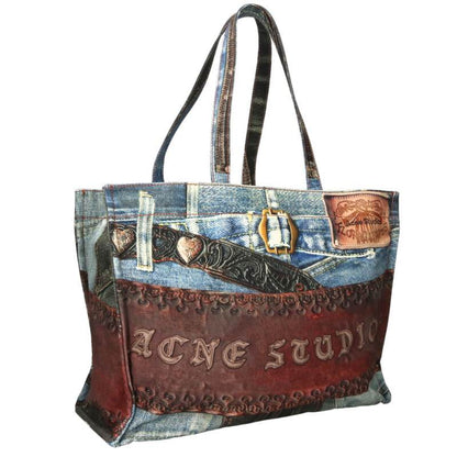 ACNE STUDIOS Transfer Print Denim Tote Bag Indigo