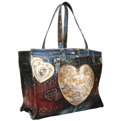 ACNE STUDIOS Transfer Print Denim Tote Bag Indigo