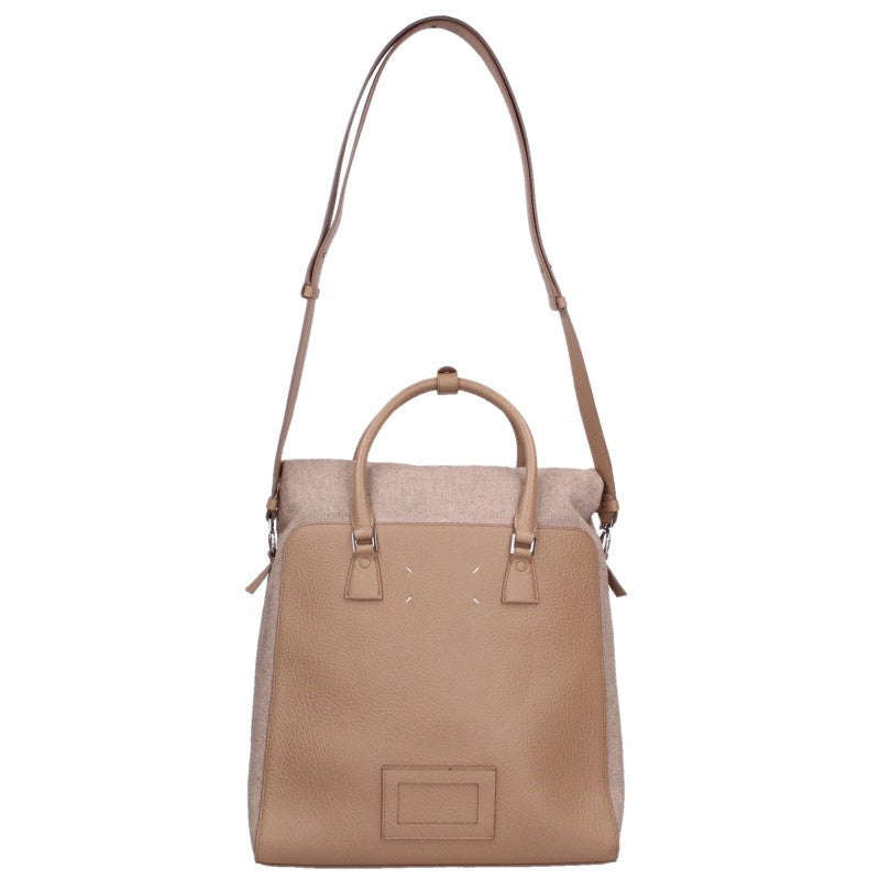 Maison Margiela Leather Canvas 2-Way Tote Bag Beige
