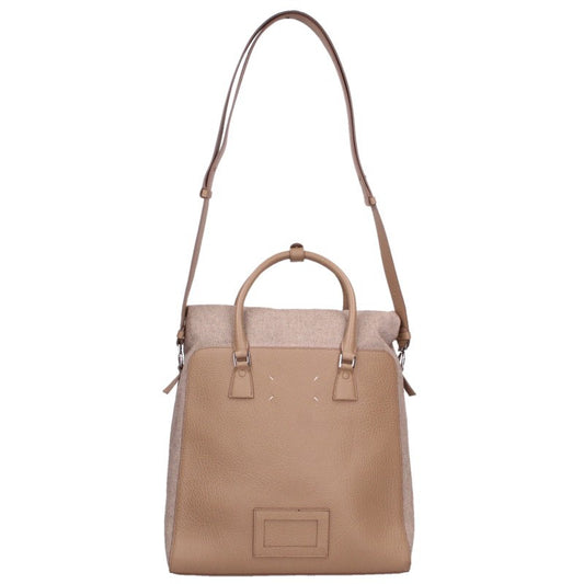 Maison Margiela Leather Canvas 2-Way Tote Bag Beige