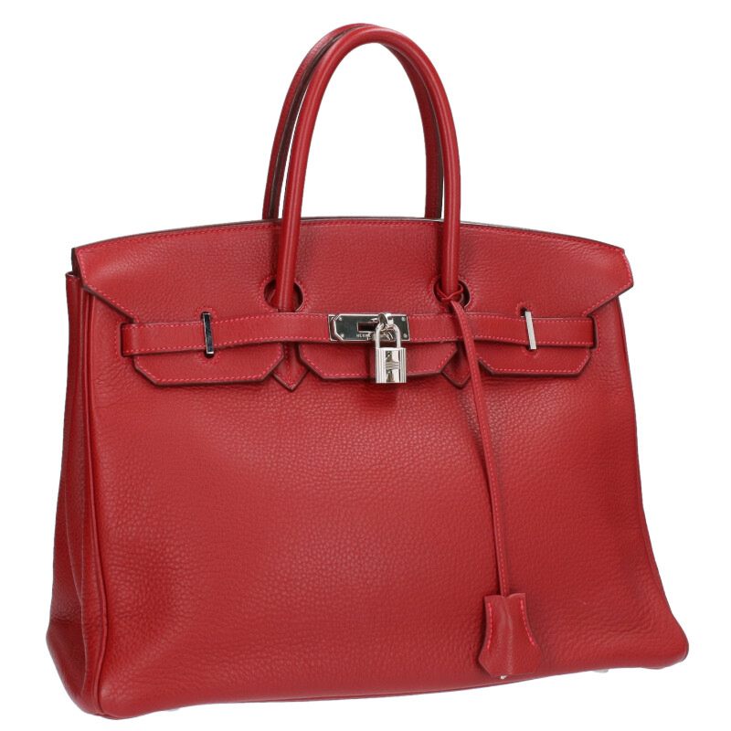 HERMES Red Birkin 35 Taurillon Clemence Silver Size ONE SIZE