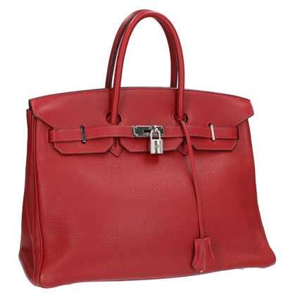 HERMES Red Birkin 35 Taurillon Clemence Silver Size ONE SIZE
