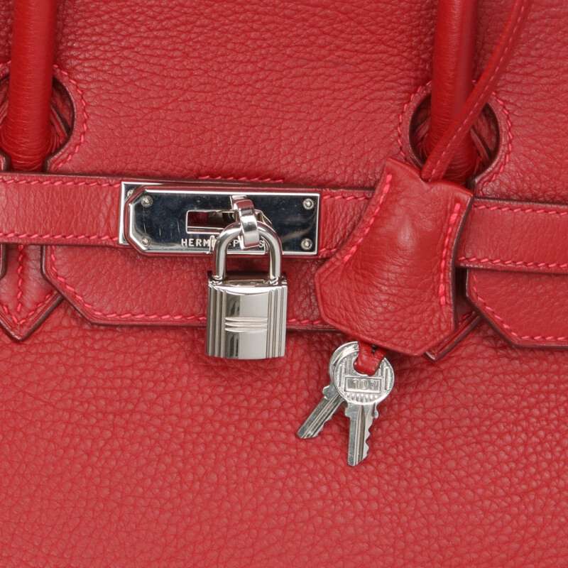 HERMES Red Birkin 35 Taurillon Clemence Silver Size ONE SIZE