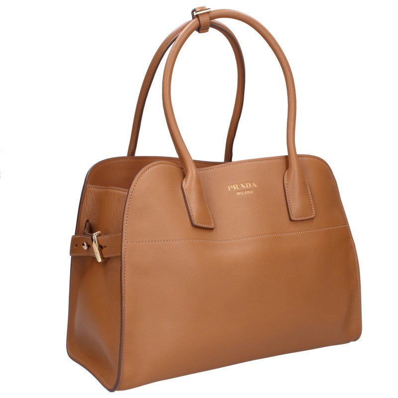 PRADA Logo Soft Grain Leather Handbag Brown Size ONE SIZE