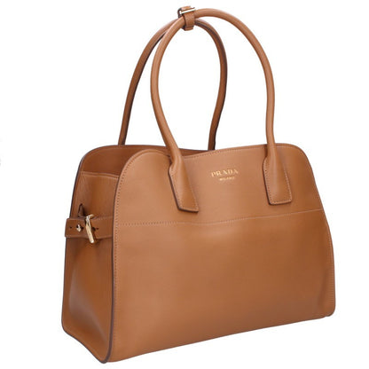 PRADA Logo Soft Grain Leather Handbag Brown Size ONE SIZE
