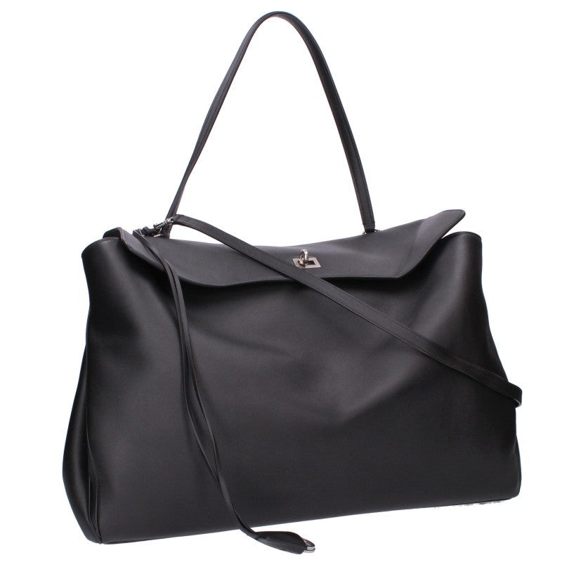 BALENCIAGA 2-Way Leather Handbag Black Silver Size XL