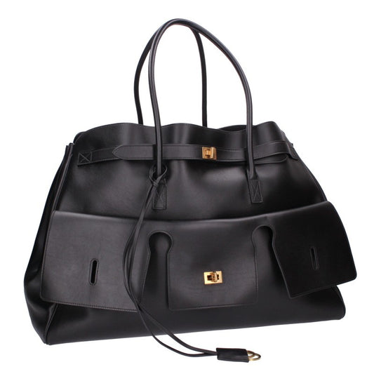 BALENCIAGA BEL AIR XL Leather Carryall Black Gold Handbag Size XL