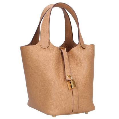 HERMES Picotin Lock PM Leather Handbag Brown Gold Size PM