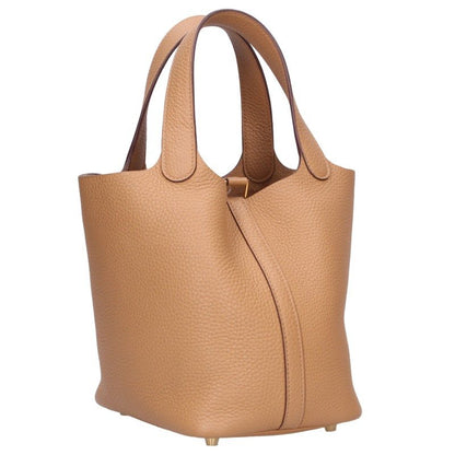 HERMES Picotin Lock PM Leather Handbag Brown Gold Size PM
