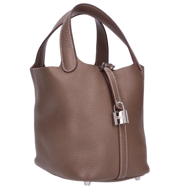 HERMES Picotin Lock Etoupe Taurillon Clemence HW Bag Size PM