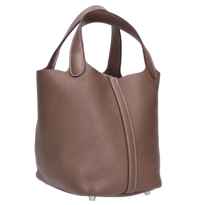 HERMES Picotin Lock Etoupe Taurillon Clemence HW Bag Size PM