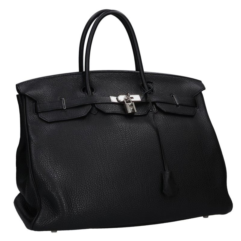 HERMES Birkin 40 Clemence Leather Silver HW Bag